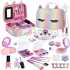 Girls' Pretend Play Makeup Kit - Washable Preschool Makeup Bag Toy with Brush Set